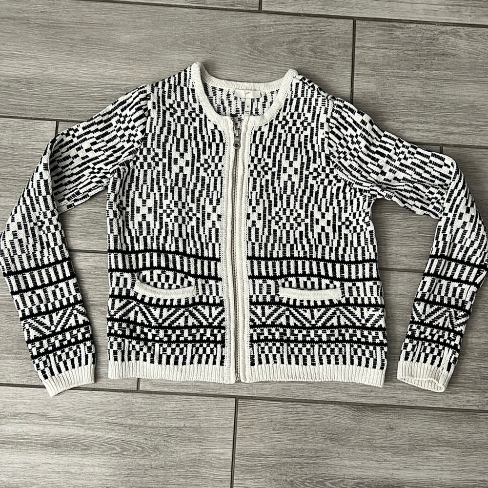 Joie Jacolyn Tile Jacquard Tweed Zip Up Sweater XS